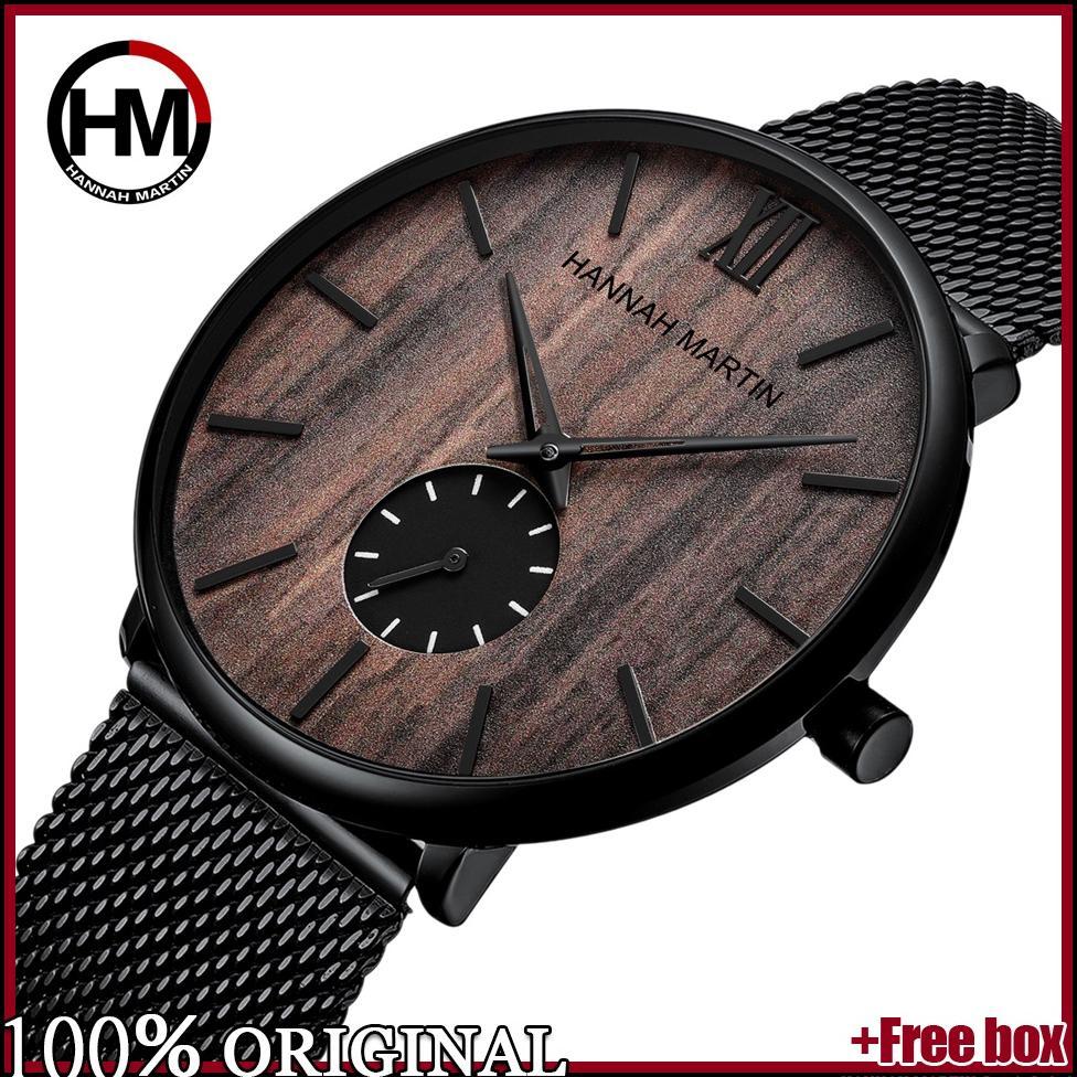 Jam Tangan Pria Sangat tipis Hannah Martin 100% Original Jam Kayu Cowok Quartz Men Watch COD Arloji 