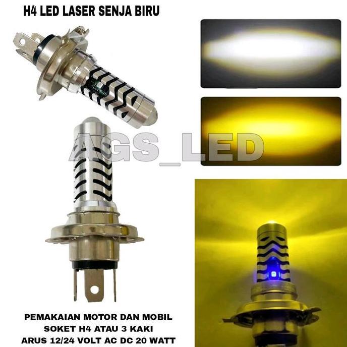 Lampu Utama Motor Laser Led H4 Ac Dc 12/24 Volt Cahaya Hi Liw Kuning Putih / Lampu Utama Mobil H4 Le