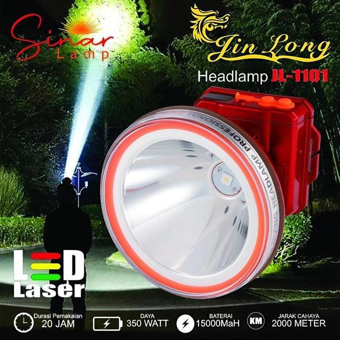 Raizo- Senter Kepala / Headlamp Jinlong Jl-1101 Waterproof / Tahan Air 350 Watt Super Terang Baterai