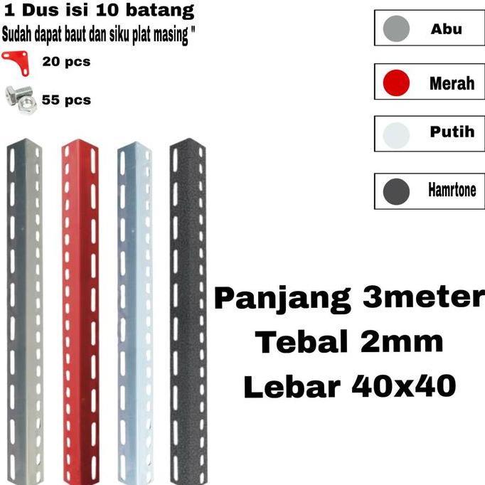 QURYGHANZ 1dus isi 10batang siku lubang besi 2.1mili 40x40 siku lubang/Rak Siku Lubang Perbatang 3me