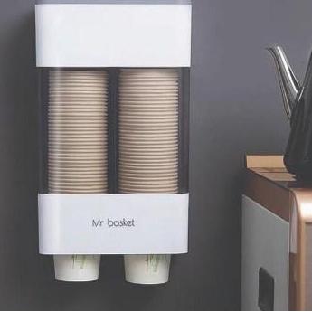 Cup Dispenser Tempel Tembok Plastik Putih Penyimpanan Gelas