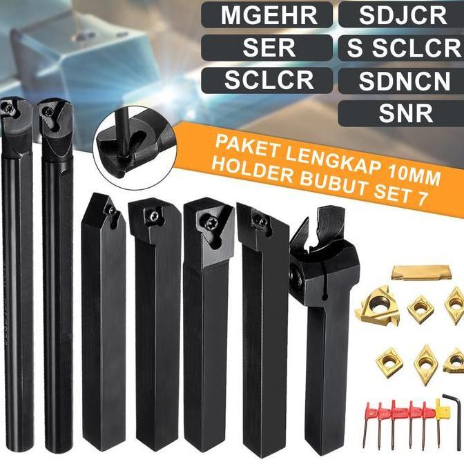ADZKIMI Pahat Bubut Set 7 Pahat Bubut Luar dan Dalam 10mm Boring Holder Bubut