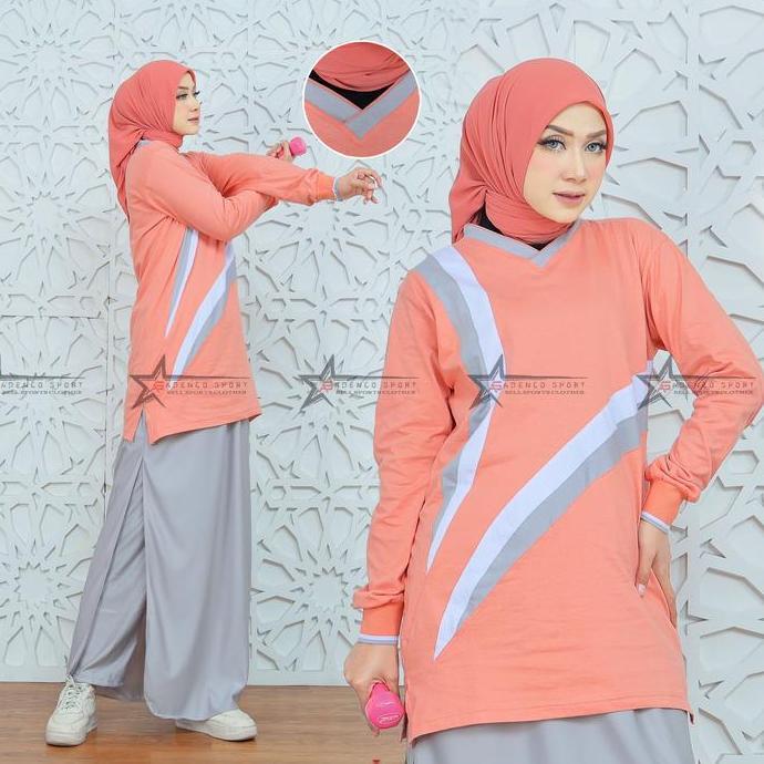 Setelan baju olahraga senam tunik Sport ROK CELANA (rocela) / Baju senam One set wanita muslimah Pan