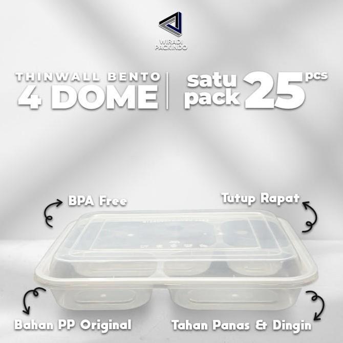 Kotak Makan Plastik 4 Sekat Dome / Thinwall Bento Sekat 4 Dome
