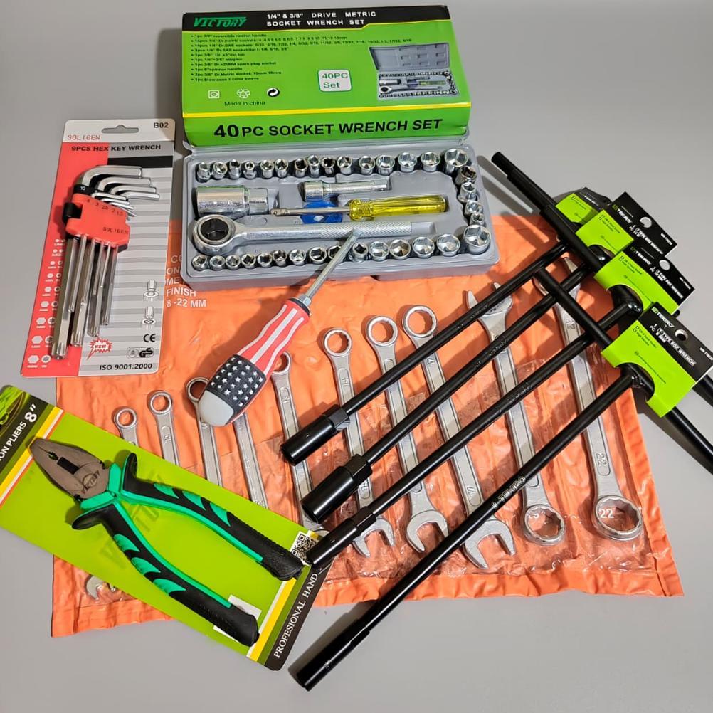 PROMO Paket Kunci Bengkel Motor Lengkap 1 Set / Kunci T Tekiro/Kunci Shock/Pas Ring Set/Tang Kombina