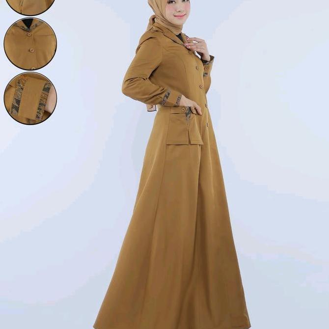 Gamis Pdh ,Pns,Asn ,Kheki Tua Wanita / Gamis Kerja Pdh Kheki Tua Kombinasi Batik , Baju Dinas Wanita