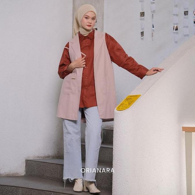 Orianara Rompi Vest Cardigan Wanita Panjang Sleevless Katun Polos Kantor Noel Outer