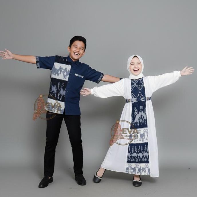 YASMINE.CLO- SAFITRI SUMBA NAVY Baju Tenun Set Family Kondangan Sarimbit Lebaran Seragam Bridesmaid 
