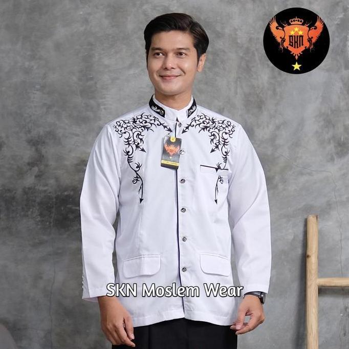 SKN- Jasko Bordir Motif AKAR M L XL XXL Baju Muslim Pria Lengan Panjang Koko Dewasa Modern Terbaru 2