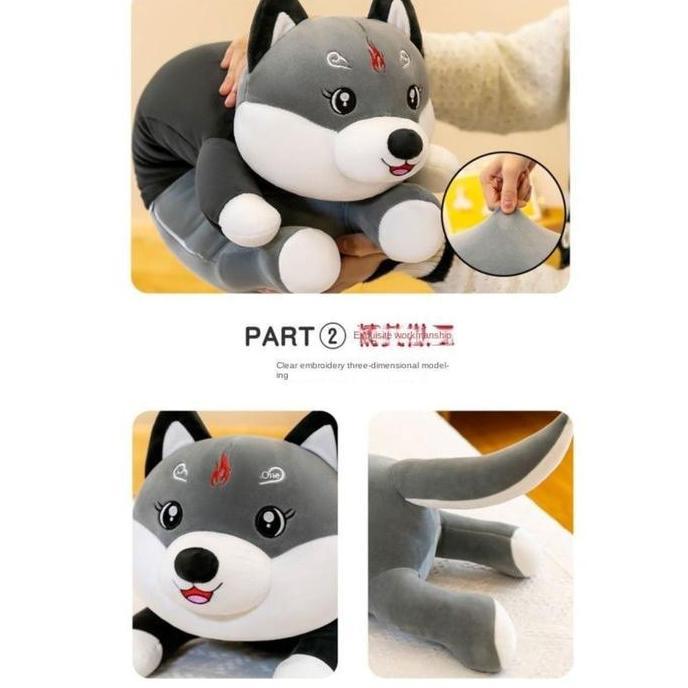 Boneka Guling Lying Dog Husky Ukuran 50cm - Mainan Anak-anak