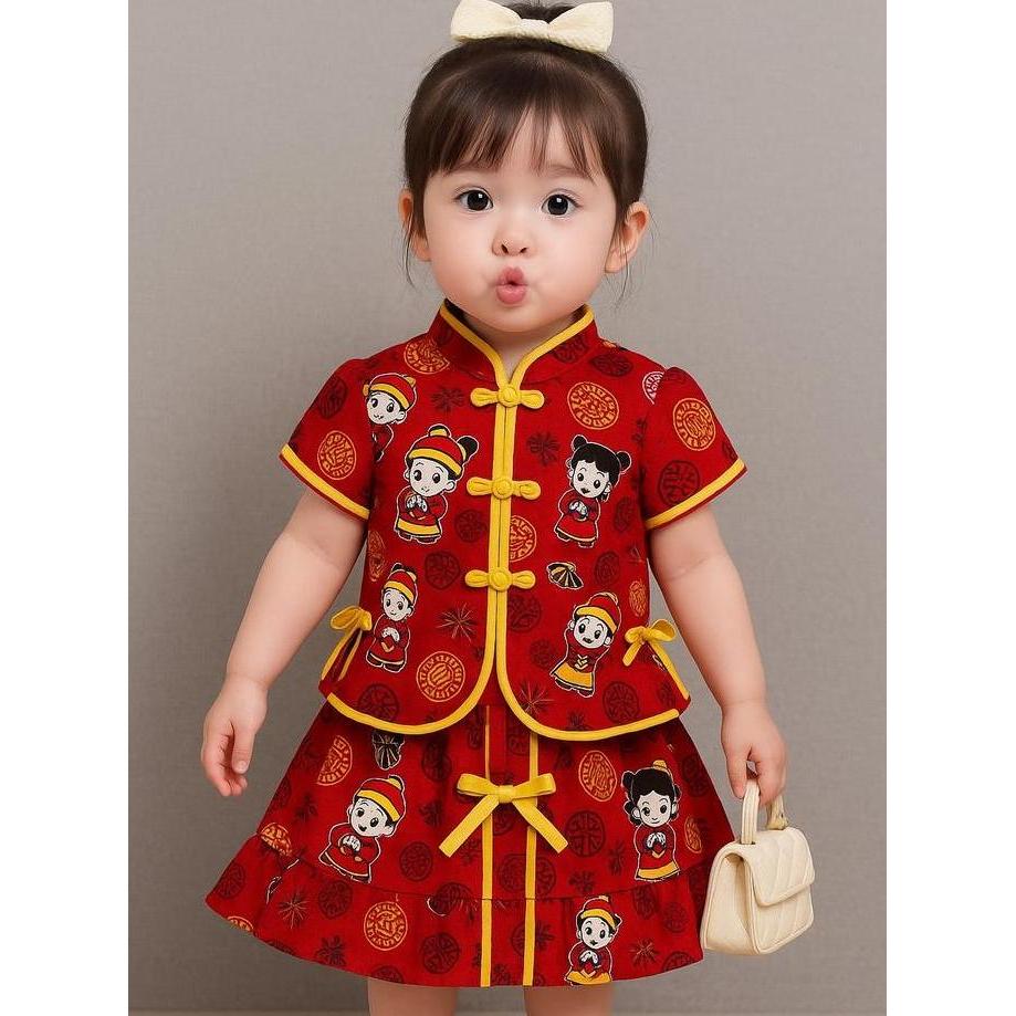 Warungbu_Asri - Setelan Baju Cina Rok Anak Cewek Paling Terlaris//Baju Imlek Anak Paling Termurah Mo