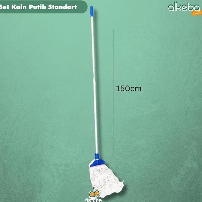 Mop Pel Set Komplit Kain Putih standart Alat pel Dorong 1 set