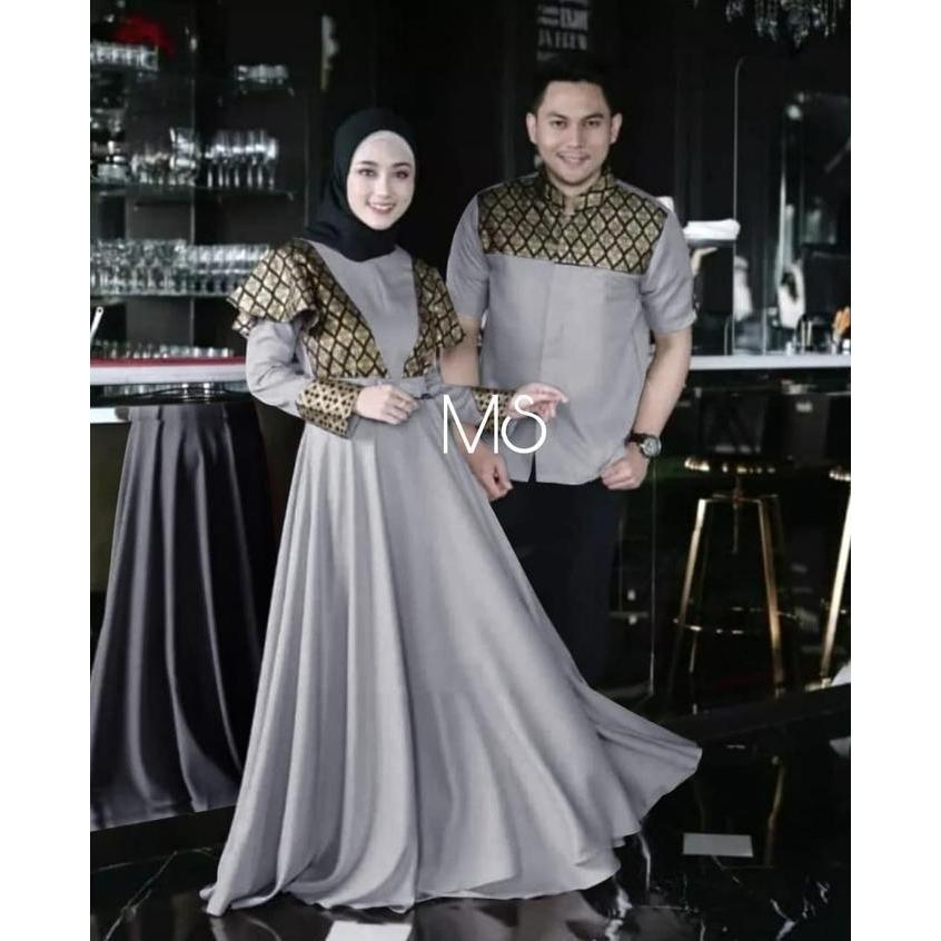WB 2 UKURAN L DAN XL CP PRINSA BATIK PAKAIAN PASANGAN COUPLE KEMEJA DAN GAMIS MAXY MS Muslim Jilbab 