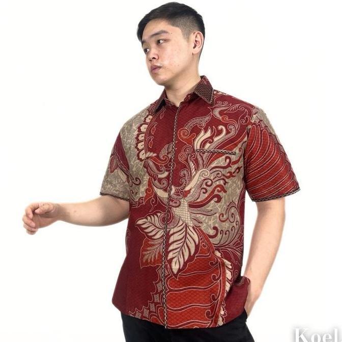 Sondaika Batik - Cakra Terakota - Kemeja Batik Katun Smock Bordir Pria Reguler Lengan Pendek Premium