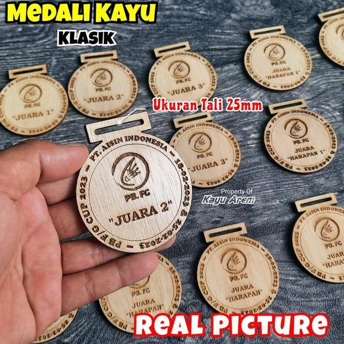 Medali Kayu Custom Lasercut Grafir logo / Piagam Juara Lomba Hadiah