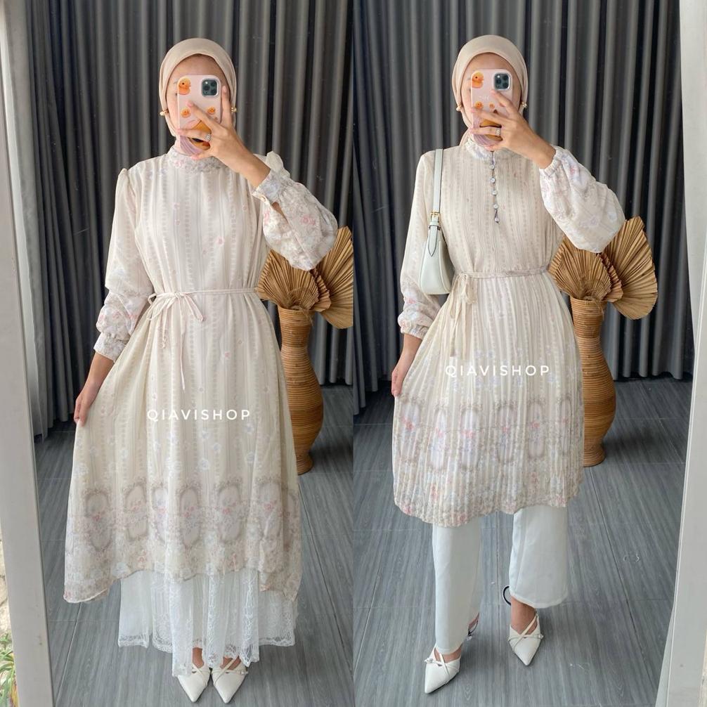 big sale qiavi shop - revi tunik / tunic atasan plisket simple mewah motif cantik warna pastel kuali