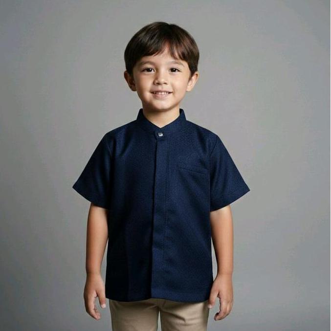 Baju Koko Anak Lengan Pendek Celana Hitam Kemeja Koko Modern ( JAGUARD ) Muslim
