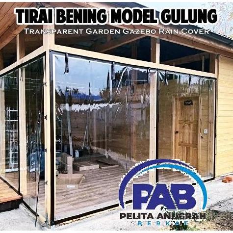 Tirai Bening Gulung Penahan Hujan Custom / Krei Transparan Gulung Outdoor Meteran