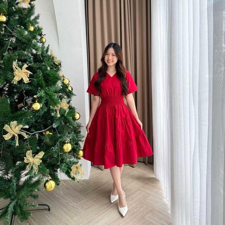 NEW Vera Midi Dress | Baju Dress Natal Christmas Maroon Emerald