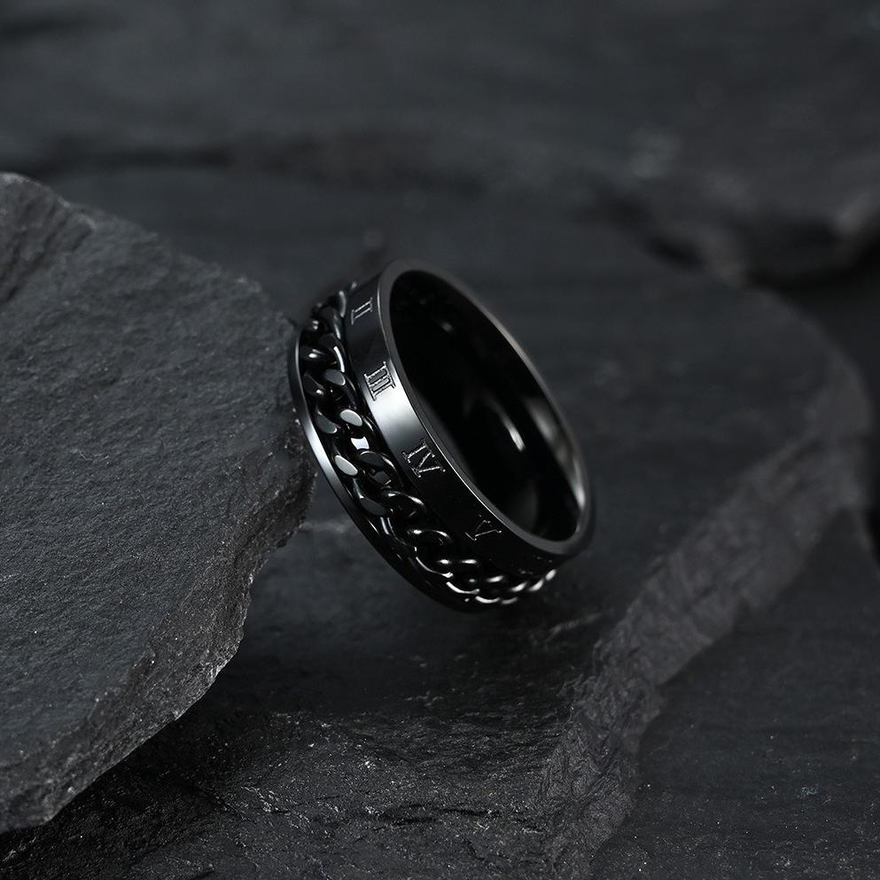 WAJIB PUNYA Cincin Galang Titanium Steel Anti Karat Rantai Rotating Chain Romawi Pria Unisex Keren H