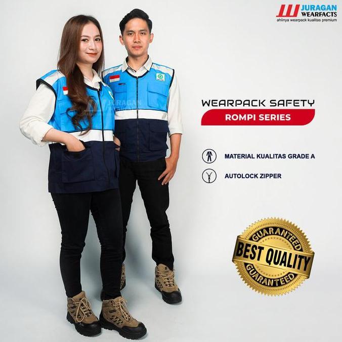 baracuda.shop - rompi safety seragam proyek jaring pria wanita k3 warna biru toska kombinasi biru na