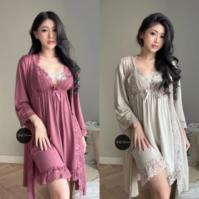 007L Sleepwear Dress + Kimono + Belt  [ Girlsheaven_id ]