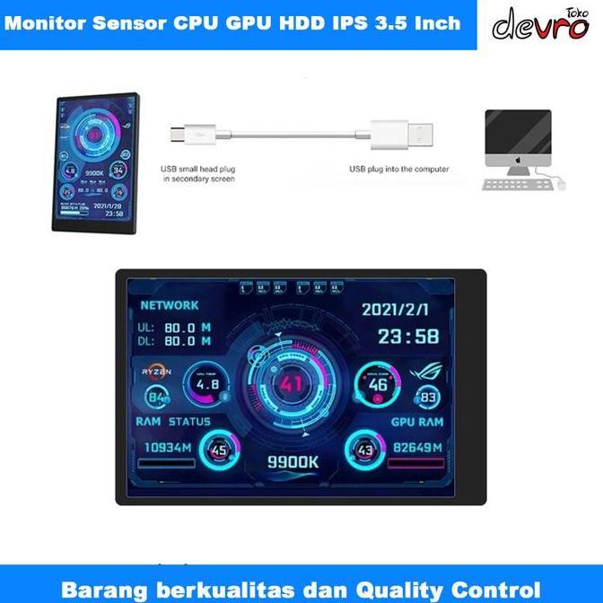 Krandanstore - Monitor PC Komputer - Second Screen Monitor Sensor CPU GPU HDD Panel IPS 3.5 Inch - H