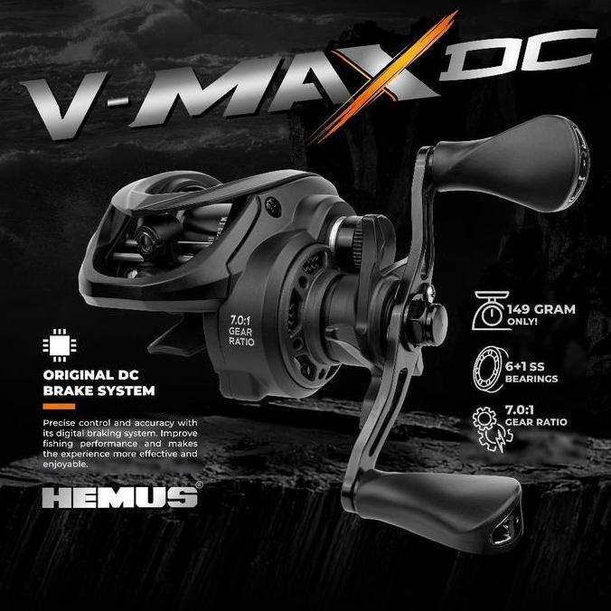 HEMUS VMAX DC Reel Pancing Baitcasting BC Buzzer Digital Control System Rasio Gigi 7.0:1 Bahan Serat