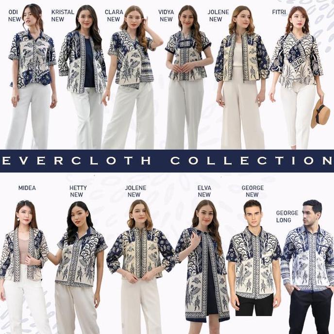 Hadirpopuler- Evercloth Elva Dress Batik Lengan Panjang Tunik Batik Couple Batik Modern Dress Wanita