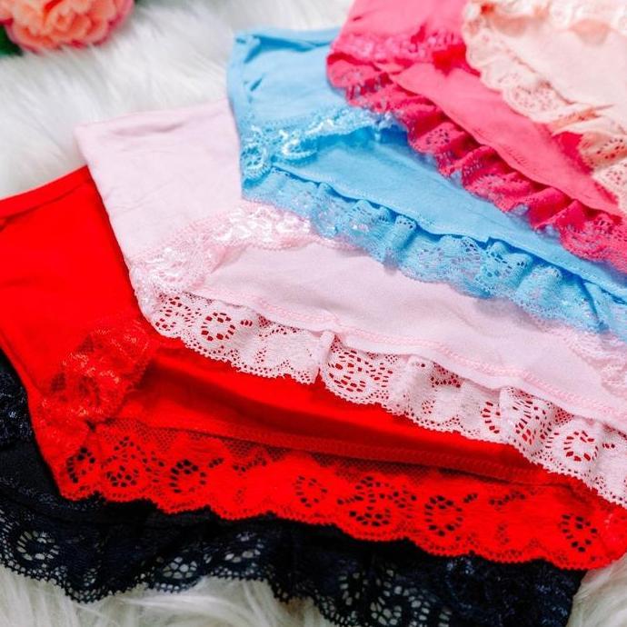Wkwkwk- Obral Murah 3Pcs/6Pcs Cd Wanita Renda Full Katun Dalam Wanita Kekinian Nyaman Cewek Lembut M