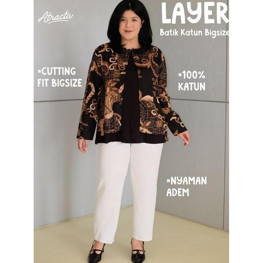Hadirpopuler- Atractiv Blouse Batik Jumbo Ld120 Ld130 Ld135 Ld142 Atasan Batik Layer Big Size Wanita