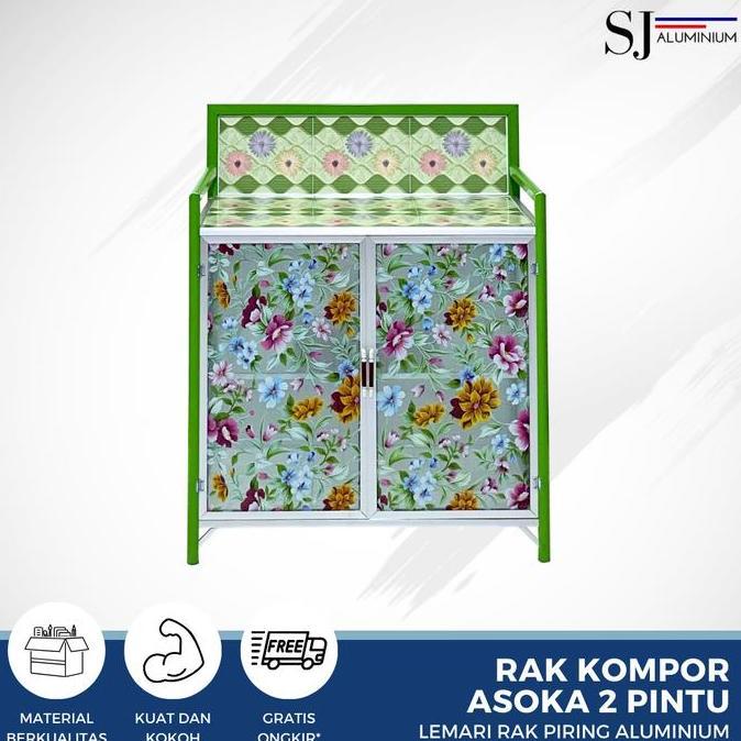 SJA - Rak Piring / Lemari Piring / Rak Dapur Kaca Aluminium - Kompor Asoka 2 tu