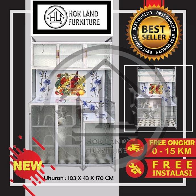 HANYA JABODETABEK Rak Lemari Tempat Piring Kaca Almunium 3 tu Minimalis Murah /100