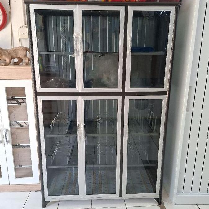 Rak piring aluminium full kaca 3 tu kaca riben kaki