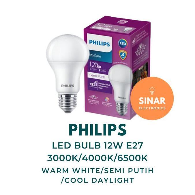 Lampu / Bohlam / Bulb LED 12W / Watt E27 PHILIPS 3000K / 4000K / 6500K