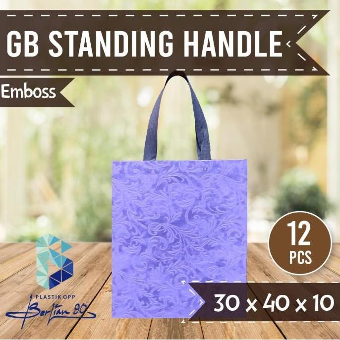 Goodie Bag standing handle emboss 30 x 40 Tas Spunbond Tali emboss