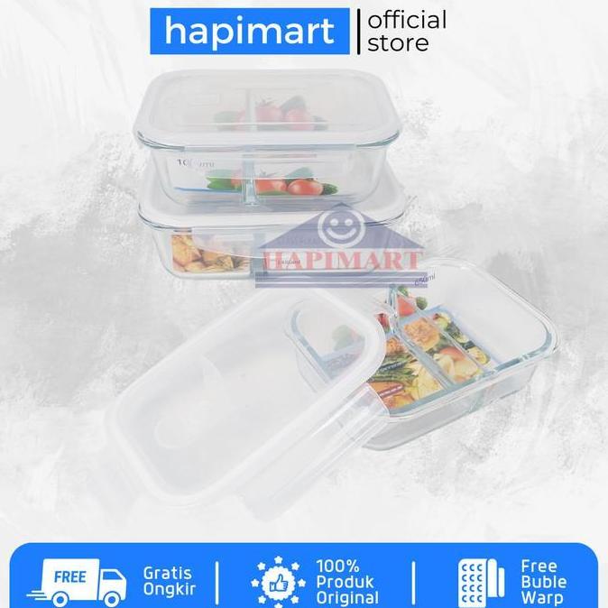 Glasslock Wadah Tempat Makanan Persegi 2 Sekat Storage Putih Satuan