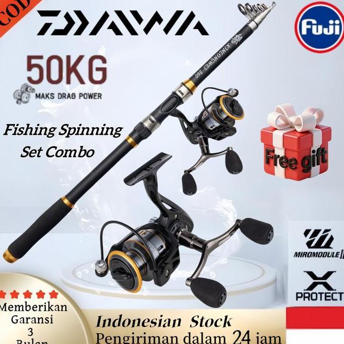 DAIWA Fishing Rod Set HEII-1000-7000 Double Grip Fishing Reel Joran Pancing Set Joran Pancing Laut J