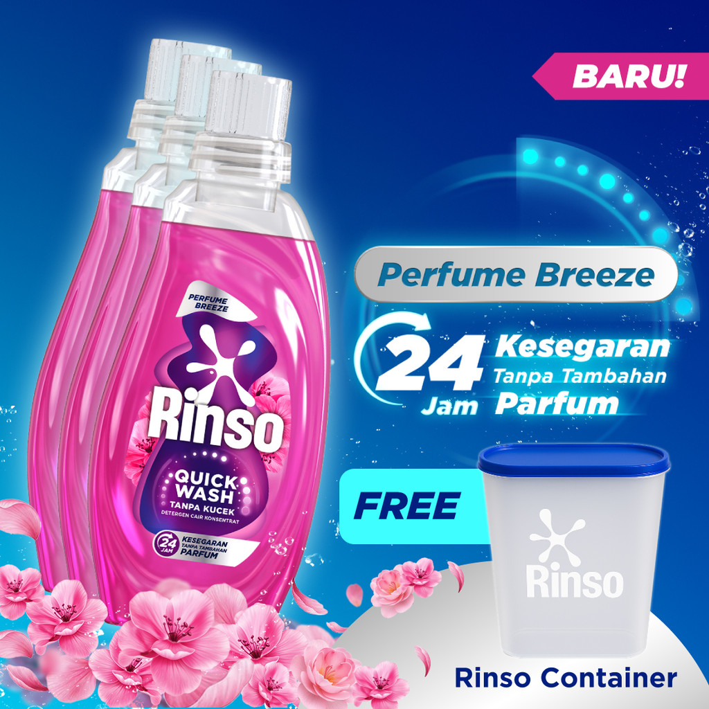 Beli 3 Rinso Botol Detergen Cair Perfume Breeze 650g GRATIS Rinso Container