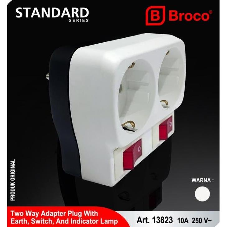 Denki- Broco Stop Kontak Outbow Stop Kontak Saklar Tusuk Kontak 2 Cabang Dengan Arde, Saklar Dan Lam