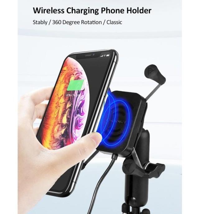 Motowolf Hp Holder X-Grip Pemegang Hp Motor Wireless Charger