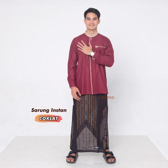 Orizano - Sarung Instan Pria Dewasa Batik Muslim Nyaman Remaja Santri Katun Motif Keren Hitam