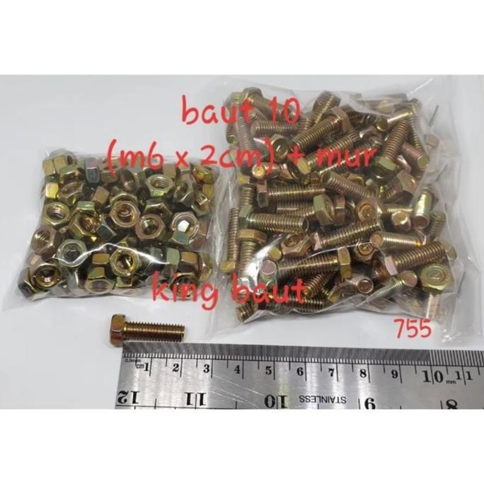 Baut 10 + Mur 6Mm X 2 Cm Terbaru 