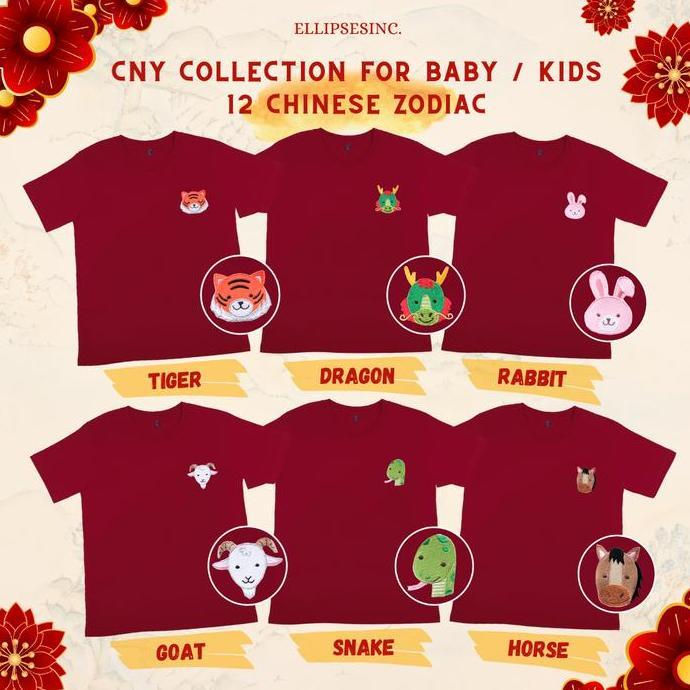 TERMURAH - ELLIPSESINC Kaos Imlek Anak Kids Baby 12 Chinese Zodiac CNY Collection & Pentol Quby CNY