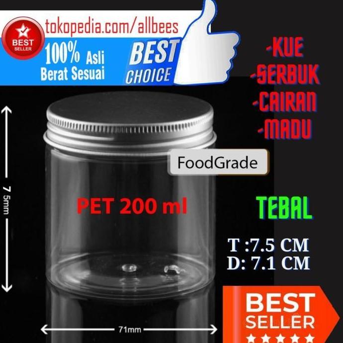 toples jar botol plastik 200 ml pet tutup alumunium