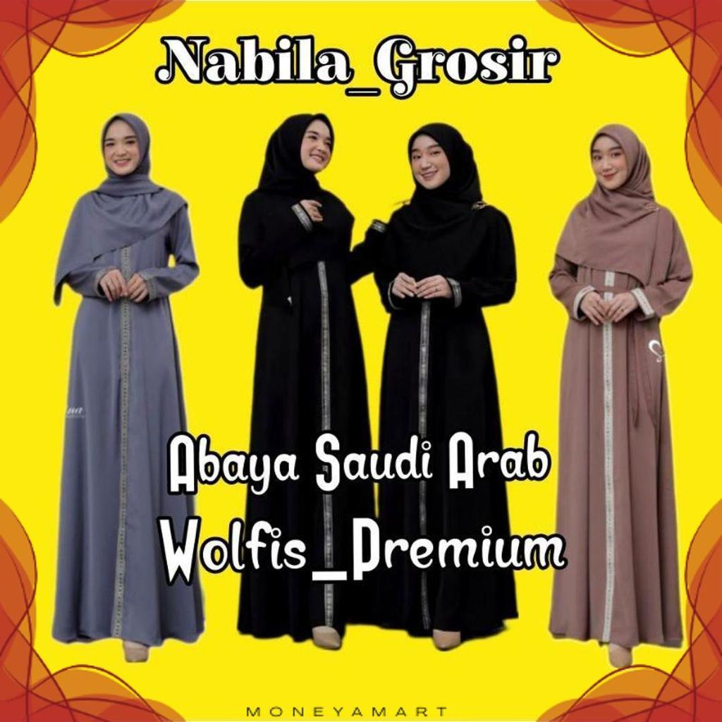 Bisa Cod Abaya Saudi Arab Wolfis Premium/Gamis Maxi Jumbo Panjang Motif Renda Arab Saudi/Gamis Abaya