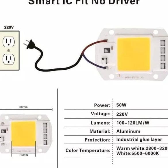 Led Cob 50Watt 220V / High Power Led 220Volt 50W