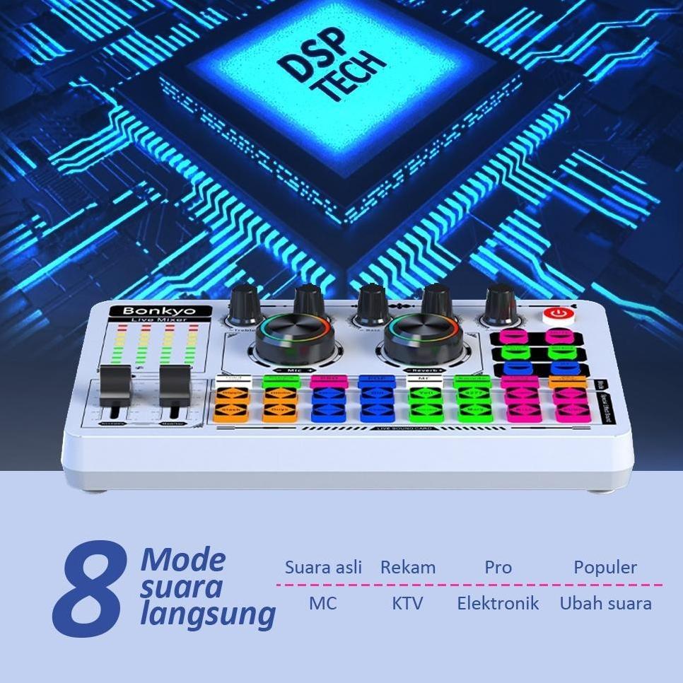 Bonkyo F999+Earphones Live Sound Card Live Mixer Periferal Komputer Untuk Audio Kartu Suara Karaoke 