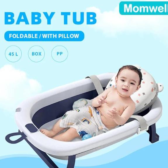 Momwell Bak Mandi Bayi Lipat dengan Bantal Mandi Tempat Mandi Bayi Portable Merah jaringmandi baby b