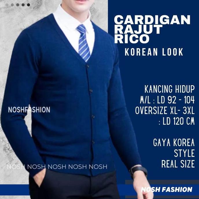Sweater Cardigan Pria Rajut Vneck Ricco / Outer Kardigan Cowok Rajut KNitted V-Neck NOSH Fashion